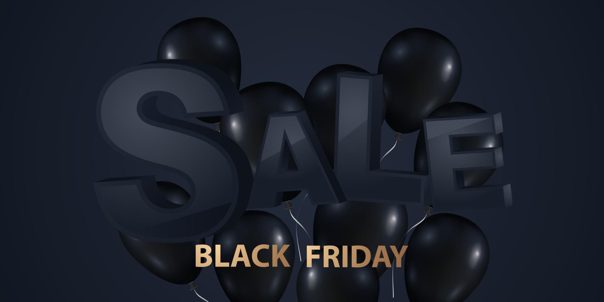 Black friday sale background with beautiful balloons and SALE inscription. Modern design. Universal vector background for posters, banners, flyers. Vector illustration