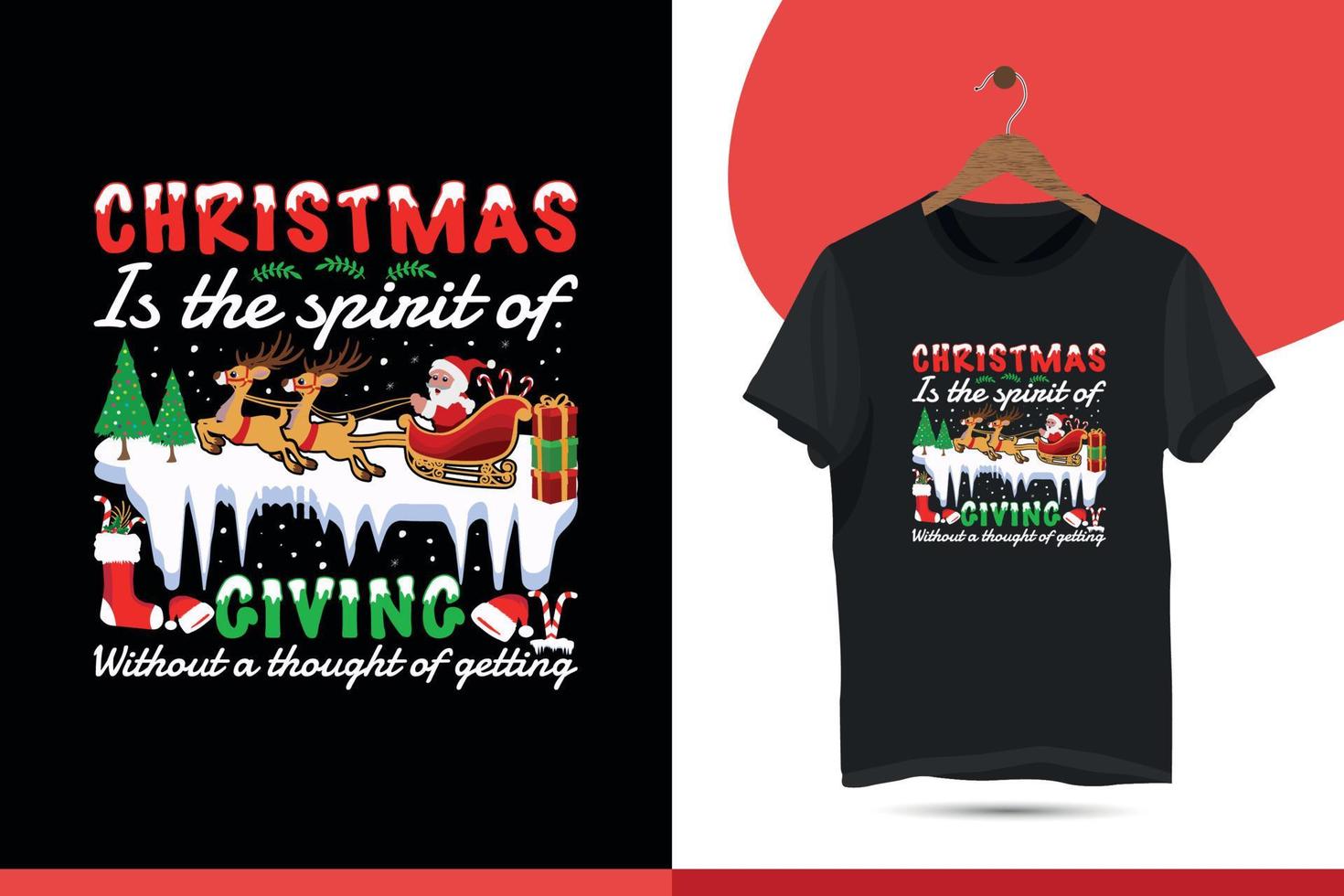 plantilla de vector de diseño de camiseta de tipografía divertida de feliz navidad con ilustración de gráficos de santa, ciervo, perro, copo de nieve.
