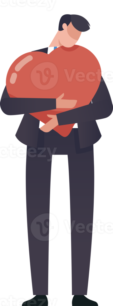 hombre de negocios abrazando la forma del corazón. pasión por el trabajo, motivación para el éxito y ganar competencia empresarial, mentalidad o actitud para trabajar en el concepto de que nos encanta hacer. ilustración png. png