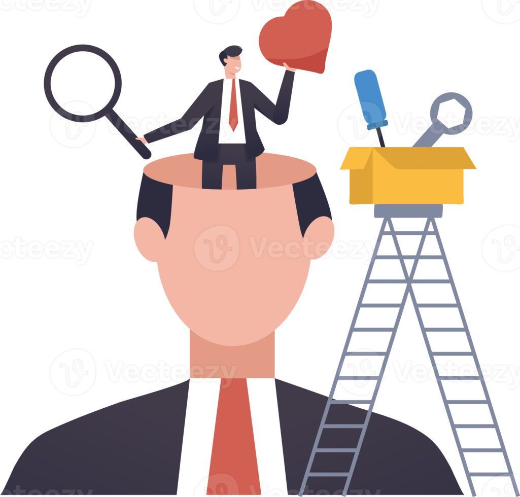 mudando mente, saúde mental, os personagens tentam resolver problemas mentais e combater o esgotamento emocional. cansaço do conceito de psicoterapia de trabalho. ilustração png