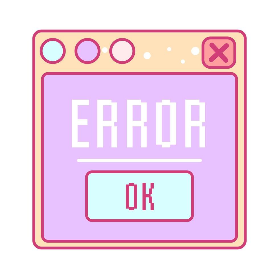 ventana con mensaje de error. estilo kawaii y2k de moda. juegos retro ilustración vectorial vector