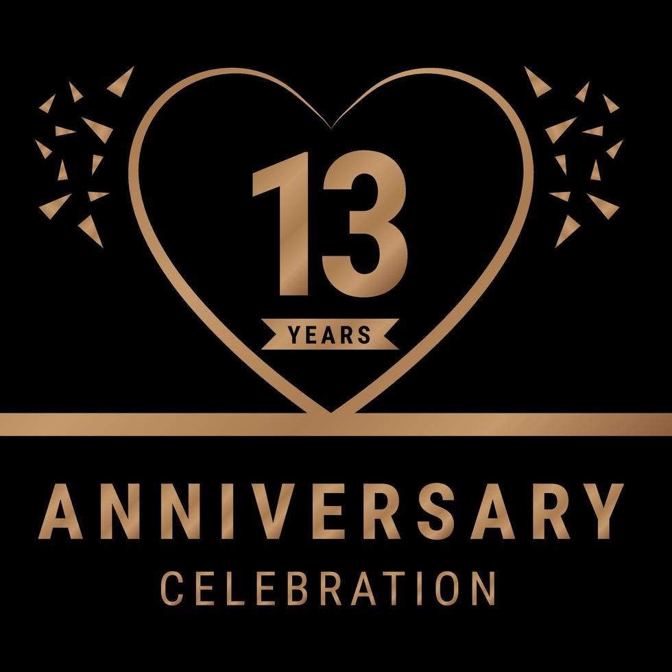 Logotipo de celebración de aniversario de 13 años. logotipo de aniversario con color dorado aislado en fondo negro, diseño vectorial para celebración, tarjeta de invitación y tarjeta de felicitación. ilustración vectorial eps10 vector