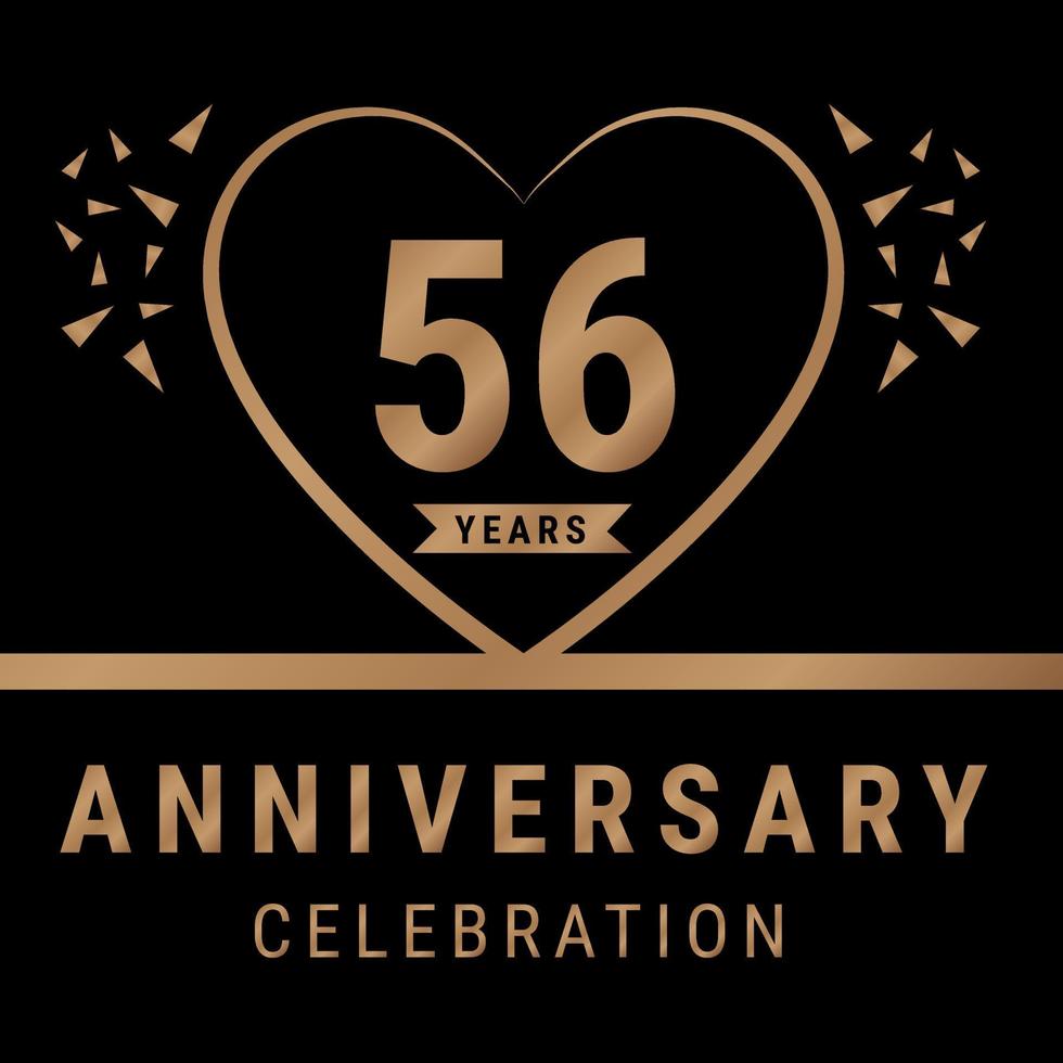 Logotipo de celebración de aniversario de 56 años. logotipo de aniversario con color dorado aislado en fondo negro, diseño vectorial para celebración, tarjeta de invitación y tarjeta de felicitación. ilustración vectorial eps10 vector