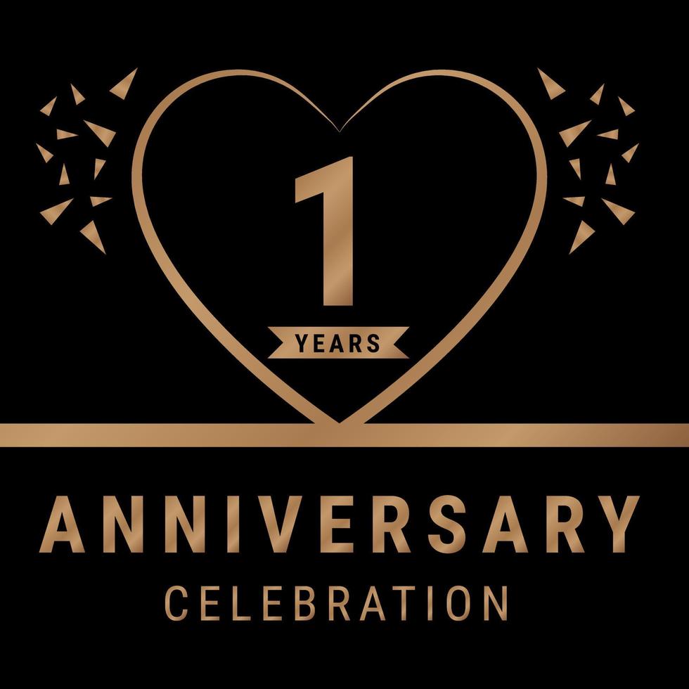 Logotipo de celebración de aniversario de 1 año. logotipo de aniversario con color dorado aislado en fondo negro, diseño vectorial para celebración, tarjeta de invitación y tarjeta de felicitación. ilustración vectorial eps10 vector