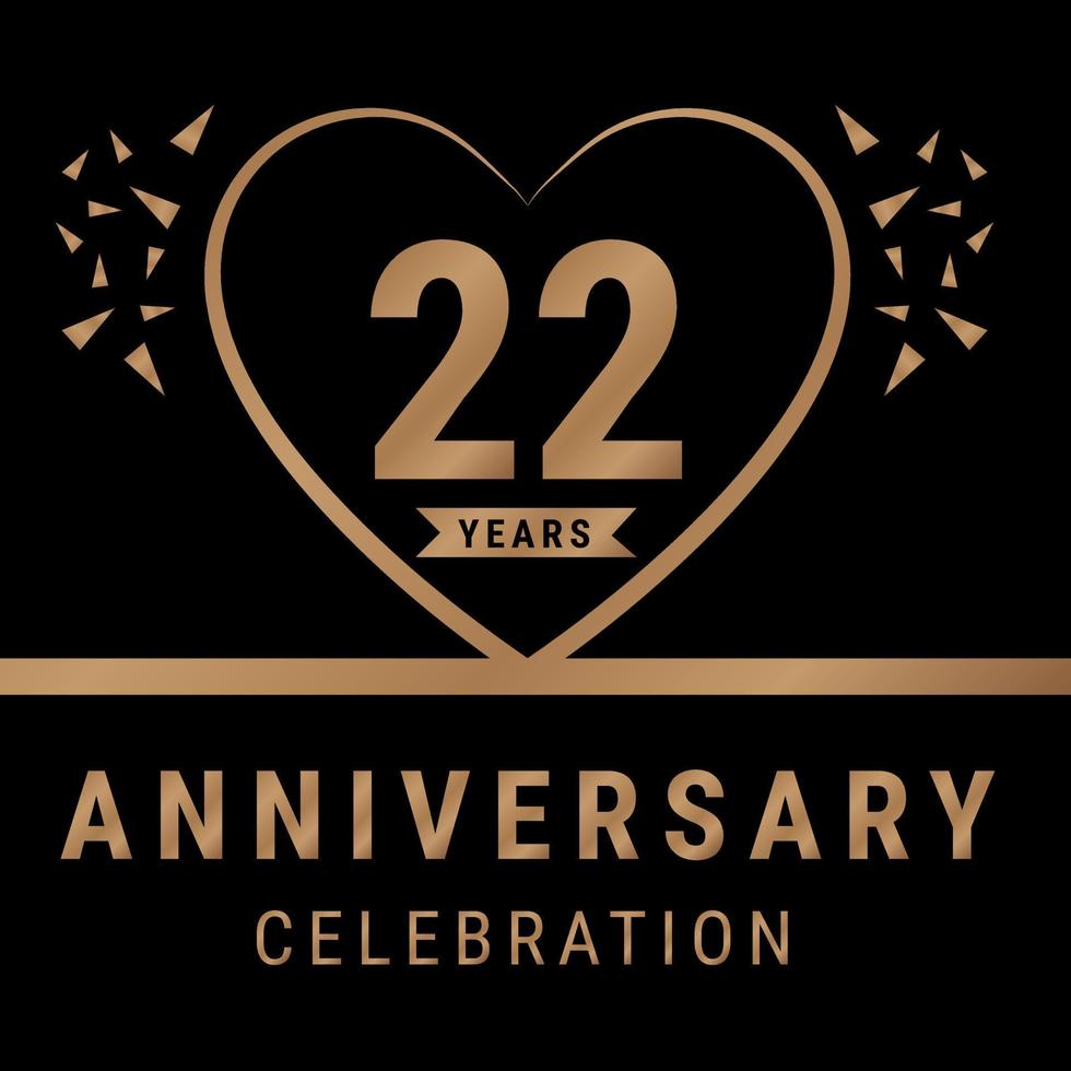 Logotipo de celebración de aniversario de 22 años. logotipo de aniversario con color dorado aislado en fondo negro, diseño vectorial para celebración, tarjeta de invitación y tarjeta de felicitación. ilustración vectorial eps10 vector