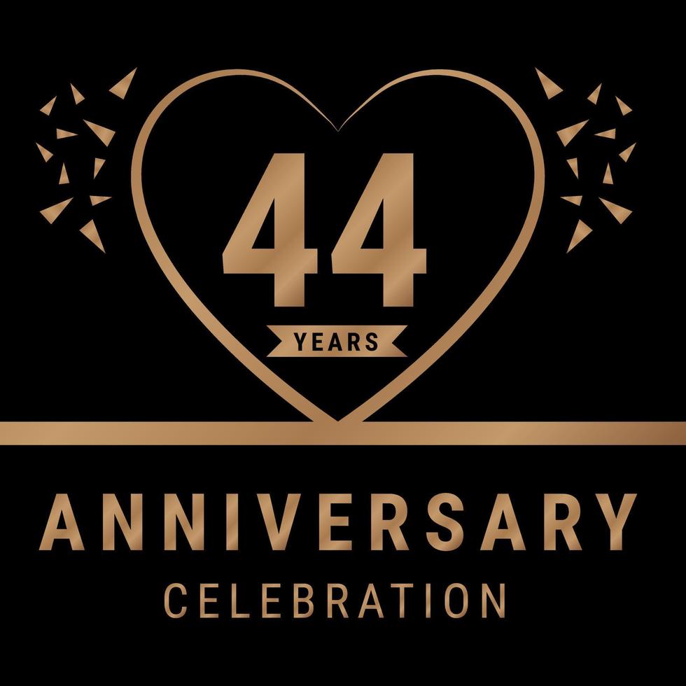 44 years anniversary celebration logotype. anniversary logo with golden color isolated on black background, vector design for celebration, invitation card, and greeting card. Eps10 Vector Illustration