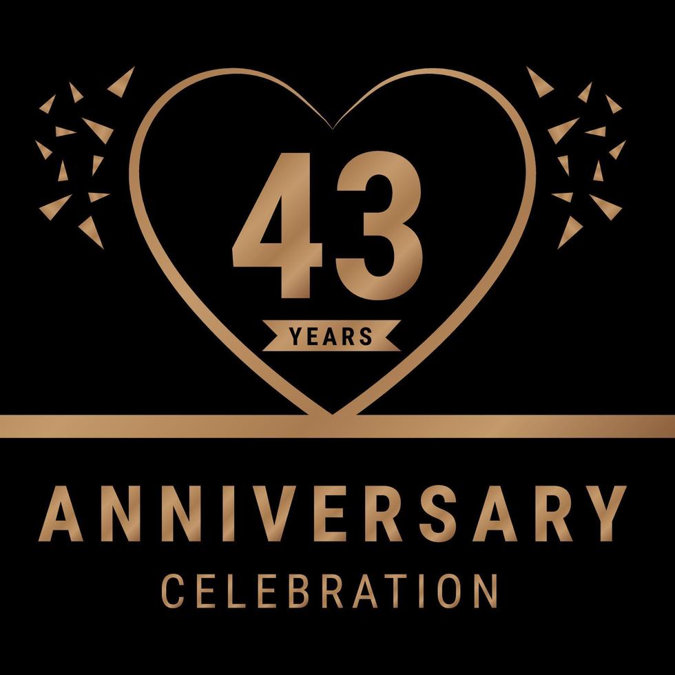 Logotipo de celebración de aniversario de 43 años. logotipo de aniversario con color dorado aislado en fondo negro, diseño vectorial para celebración, tarjeta de invitación y tarjeta de felicitación. ilustración vectorial eps10 vector
