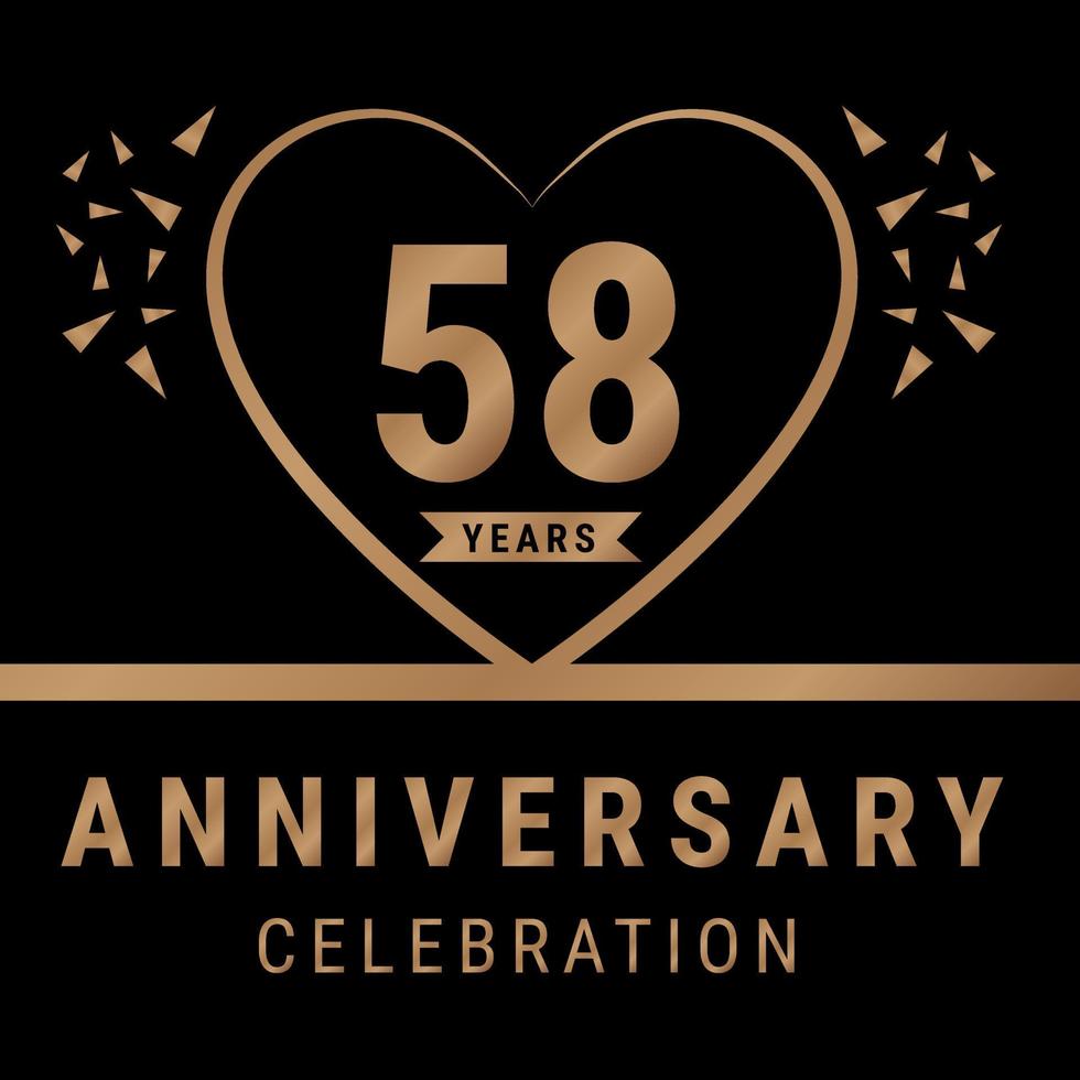 58 years anniversary celebration logotype. anniversary logo with golden color isolated on black background, vector design for celebration, invitation card, and greeting card. Eps10 Vector Illustration