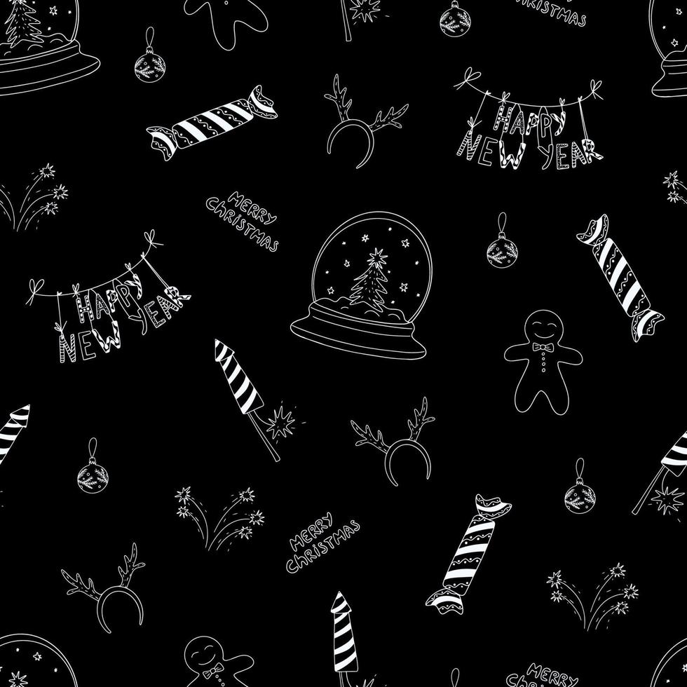 New year's doodle pattern in sketch style. Vector background, wallpaper, backdrop.