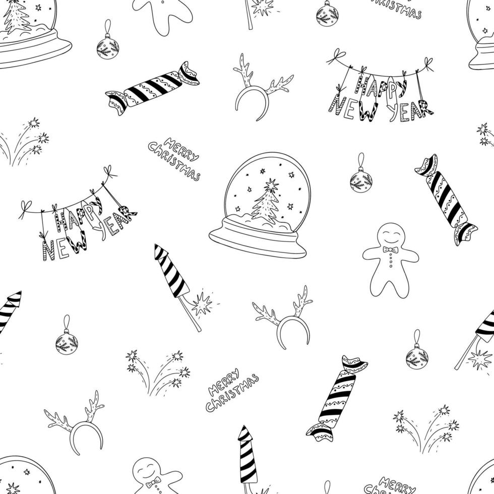 New year's doodle pattern in sketch style. Vector background, wallpaper, backdrop.