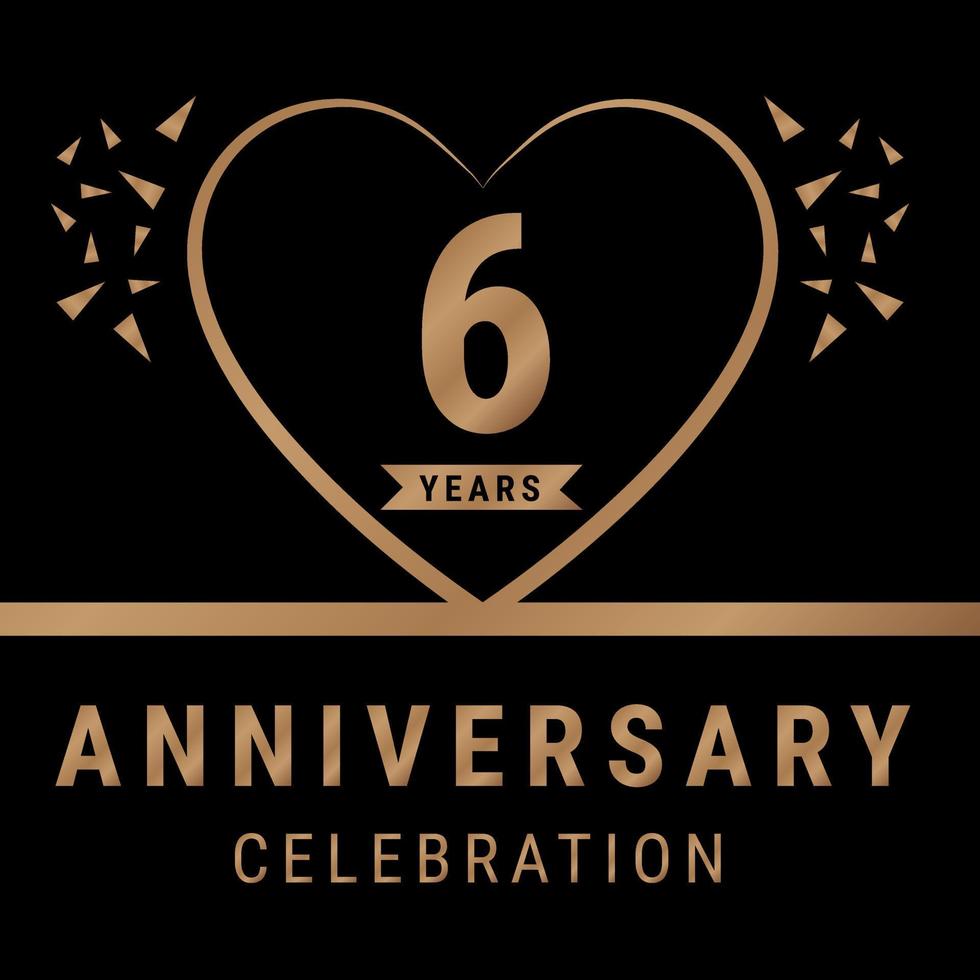 Logotipo de celebración de aniversario de 6 años. logotipo de aniversario con color dorado aislado en fondo negro, diseño vectorial para celebración, tarjeta de invitación y tarjeta de felicitación. ilustración vectorial eps10 vector