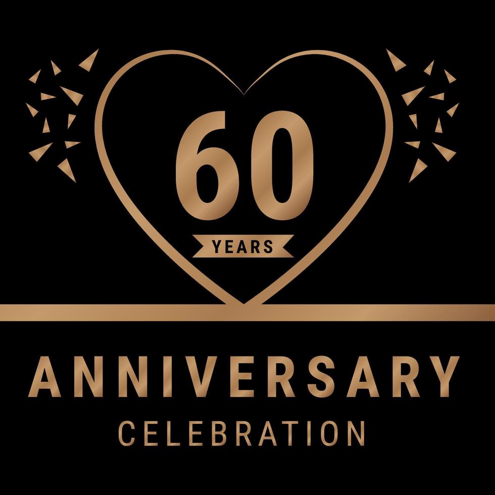 60 years anniversary celebration logotype. anniversary logo with golden color isolated on black background, vector design for celebration, invitation card, and greeting card. Eps10 Vector Illustration