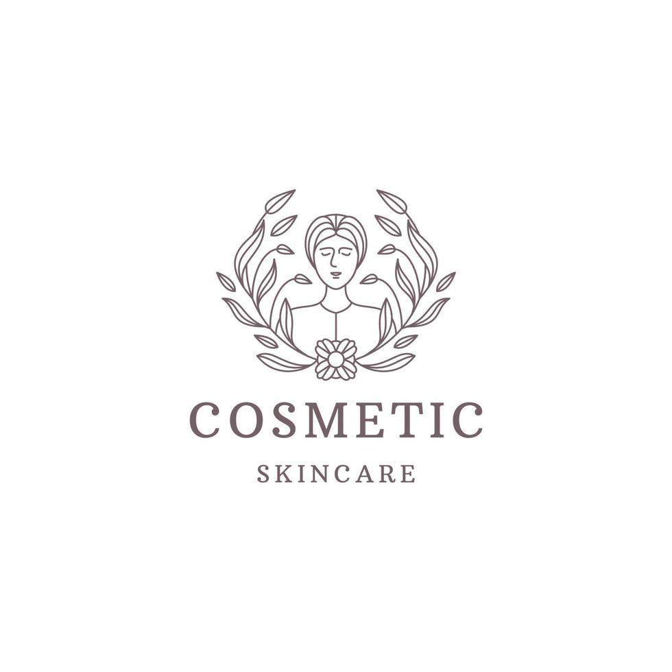 mujer cara belleza cosmética línea logo diseño plantilla vector plano