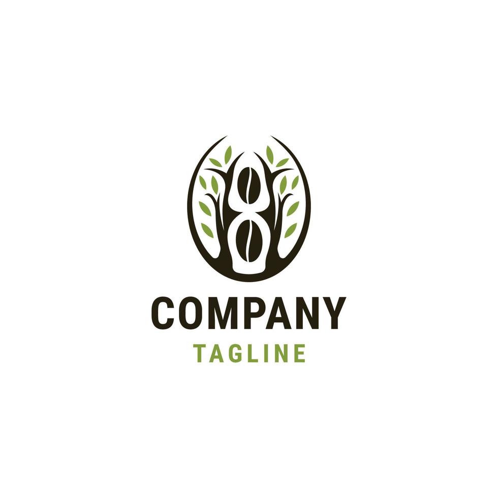 Tree coffee beans logo design template flat vector