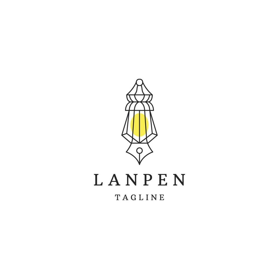 Lantern line with pen style logo icon design template flat vector