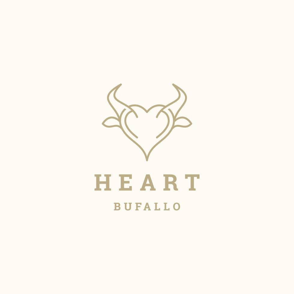 línea de corazón con vector plano de plantilla de diseño de logotipo de estilo búfalo