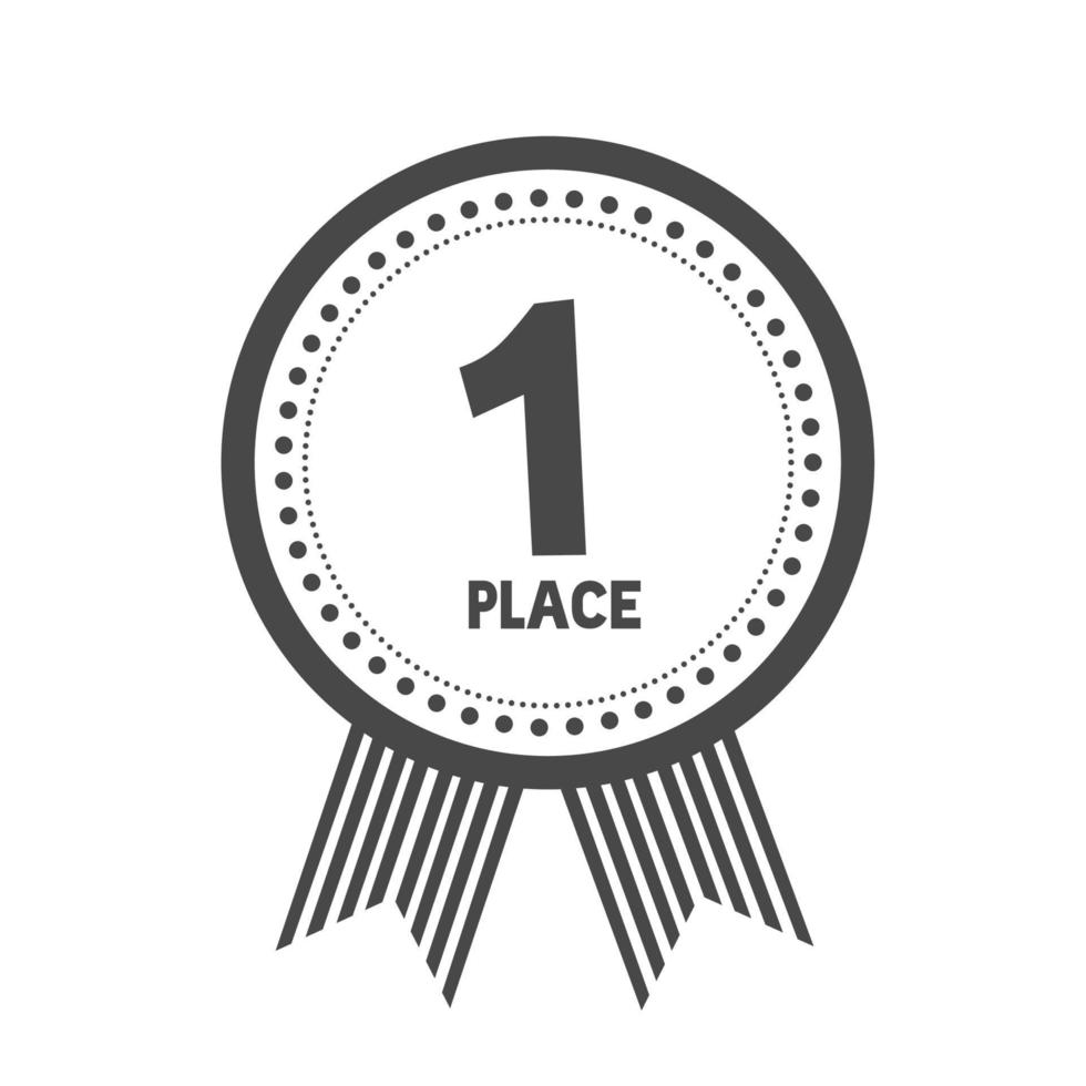 First place award sign badge. Symbol best trophy, 1st success champion. Winner badge guarantee winning prize ribbon - vector illustration.