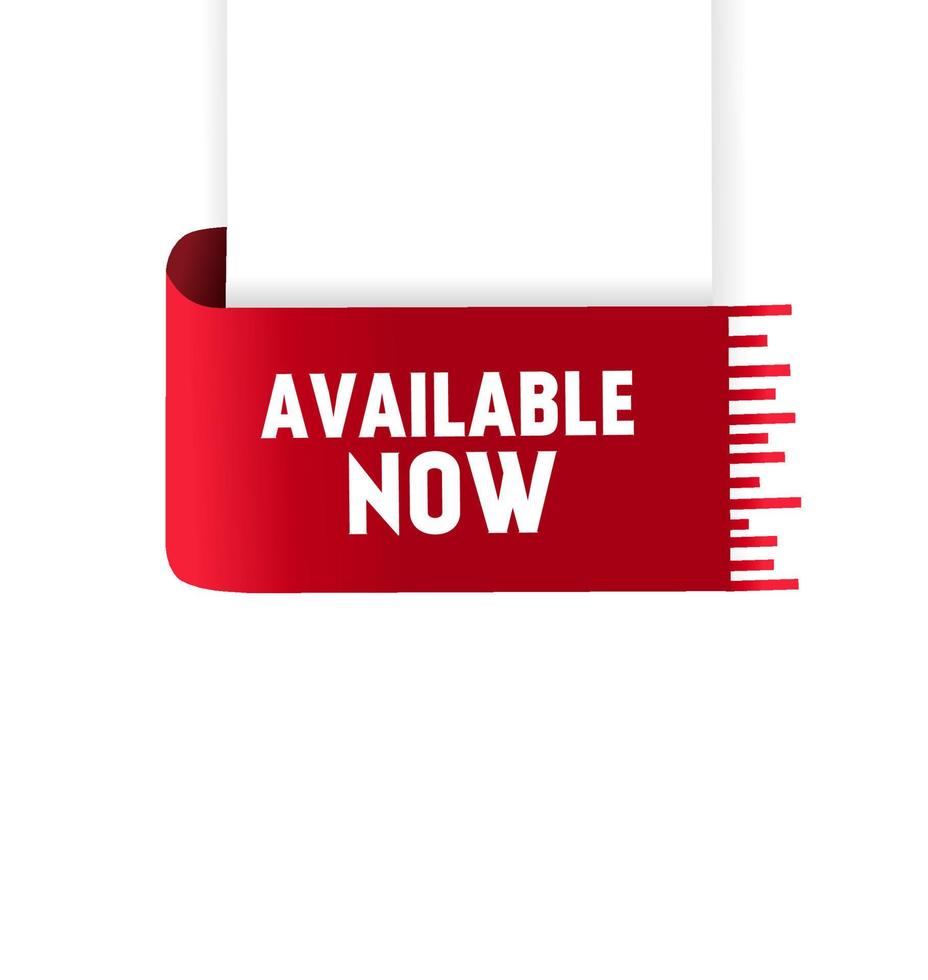 Available now label, badge, banner, seal icon. Available now Posters, Menu Design, Shop Cards, Cafe, Restaurant Badges, Tags. Vector illustration.