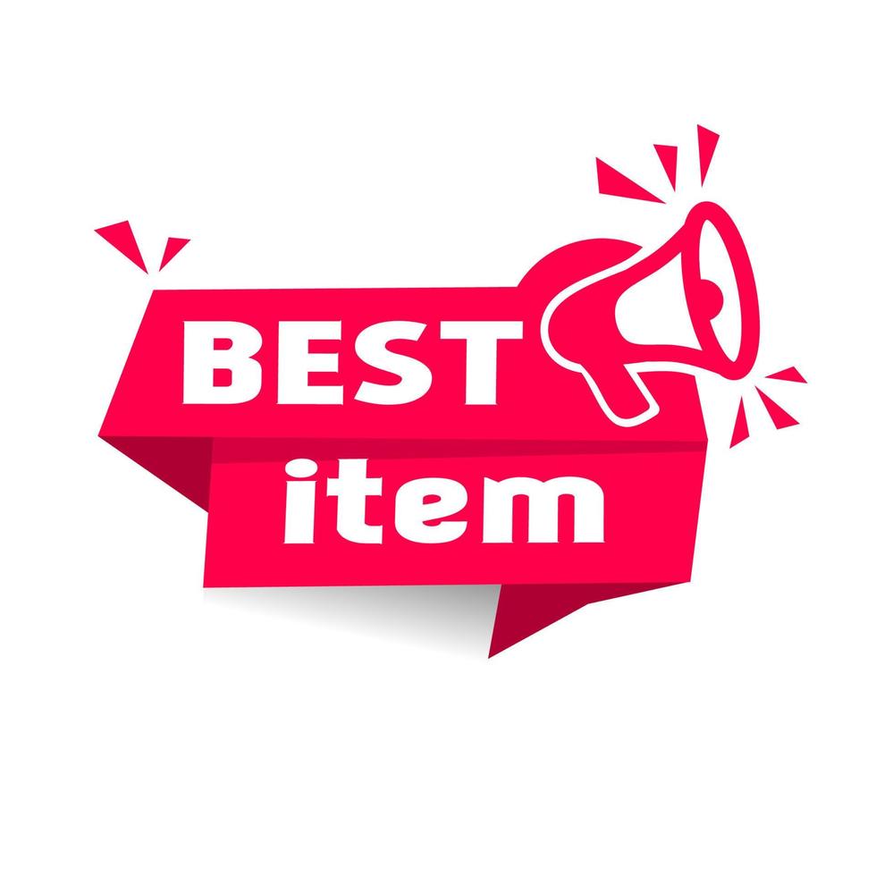 Megaphone with best item banner, Modern vector design.