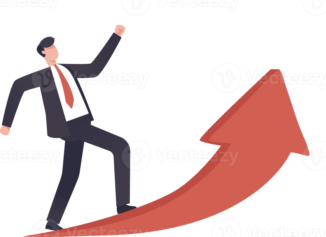 Businessman walking on the arrow road go to success. illustration png