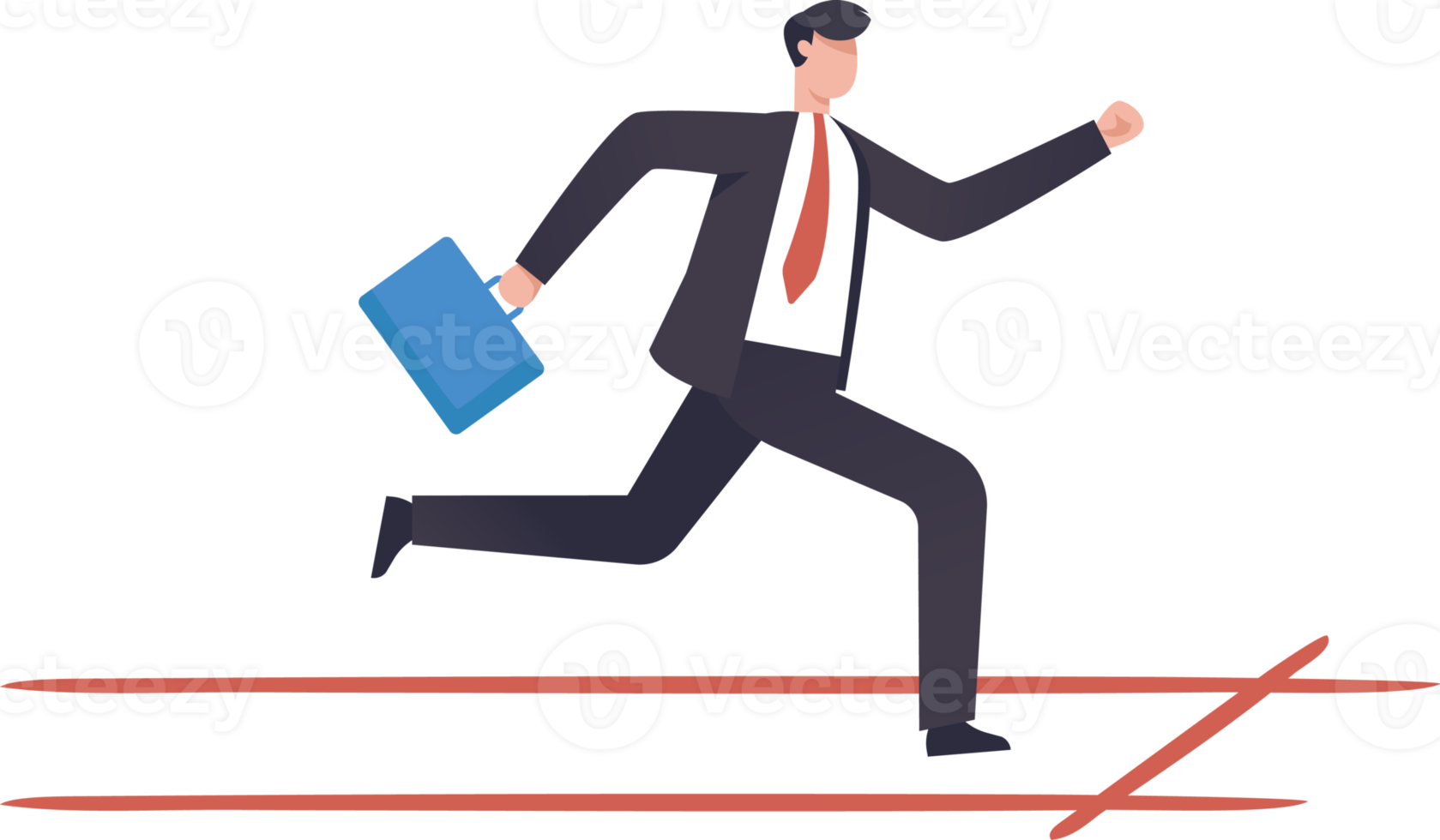 Business man with briefcase running fast. illustration png