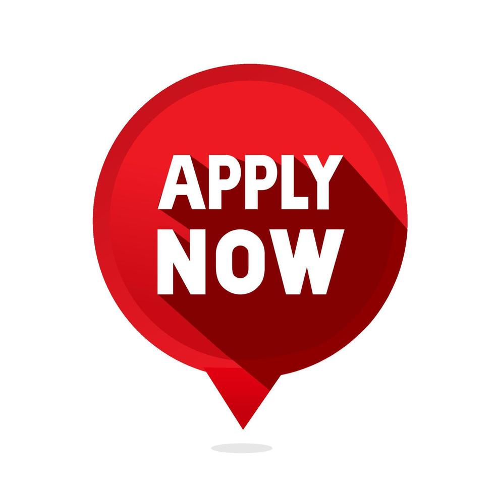 Apply now speech bubble banner design. Concept of easy make an application in internet website. Vector illustration.