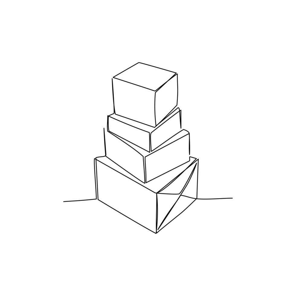 Vector illustration of packed boxes with gifts drawn in line art style