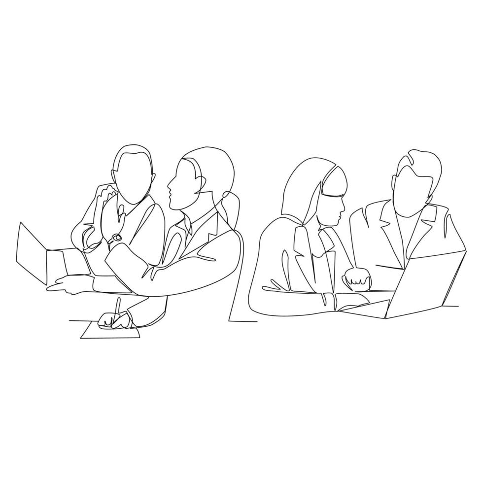 Office workers vector illustration drawn in line art style