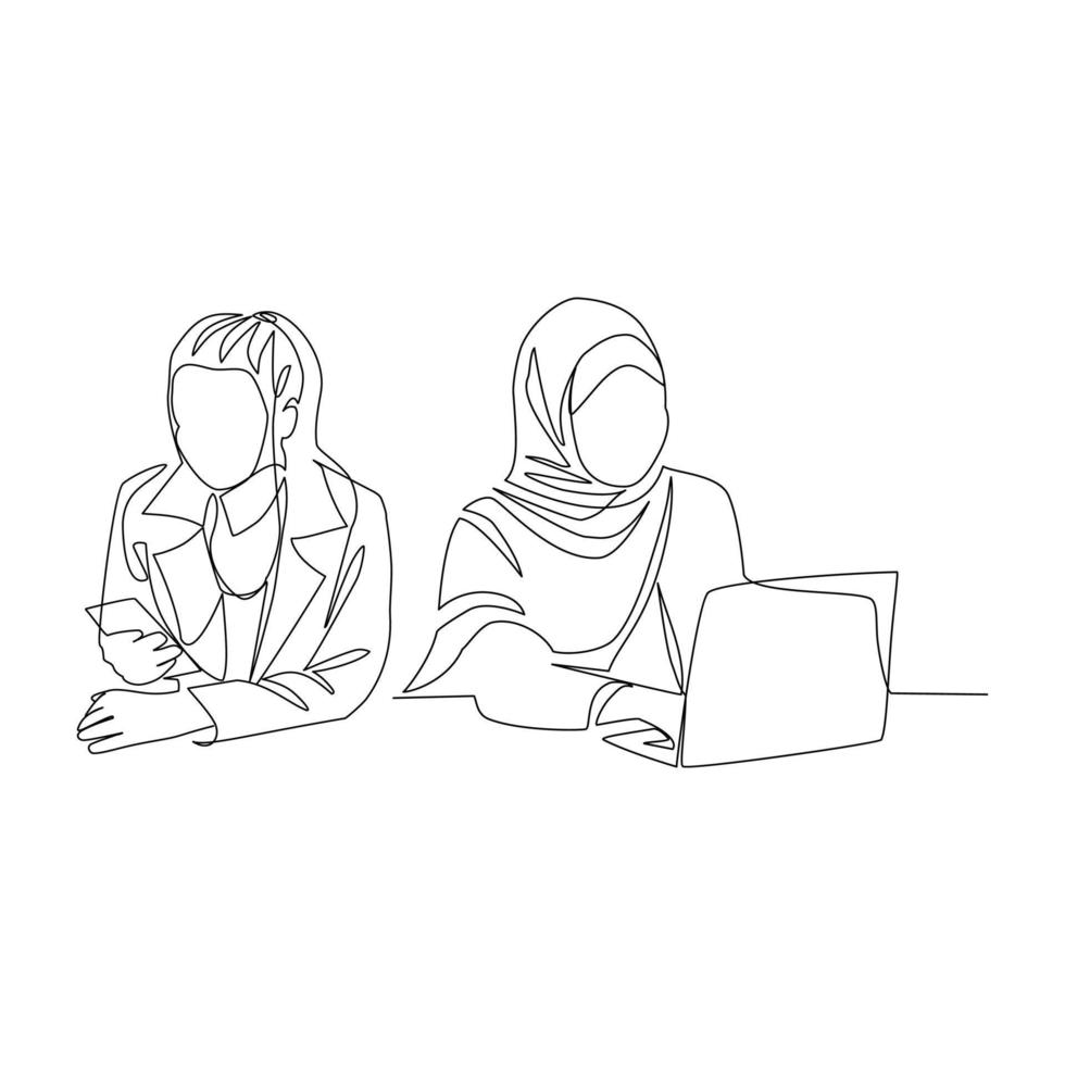 Office workers vector illustration drawn in line art style