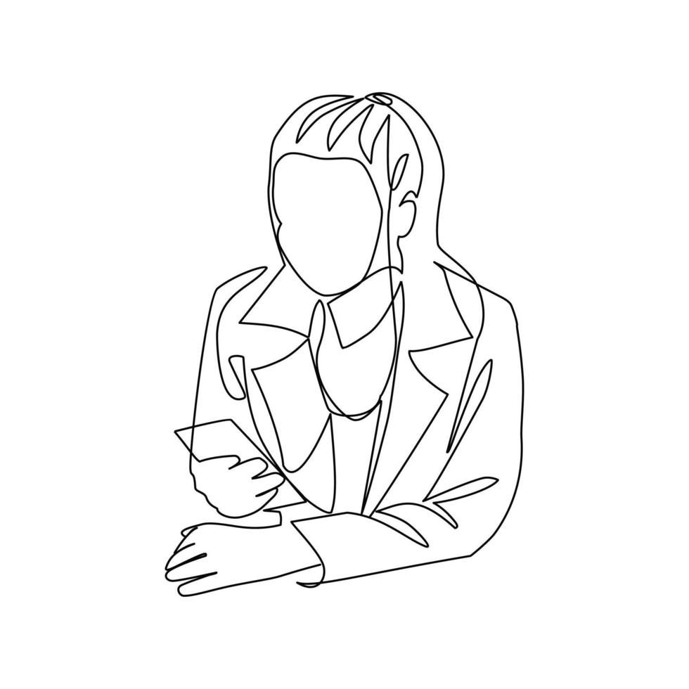 Vector illustration of a girl with a phone drawn in the style of line art