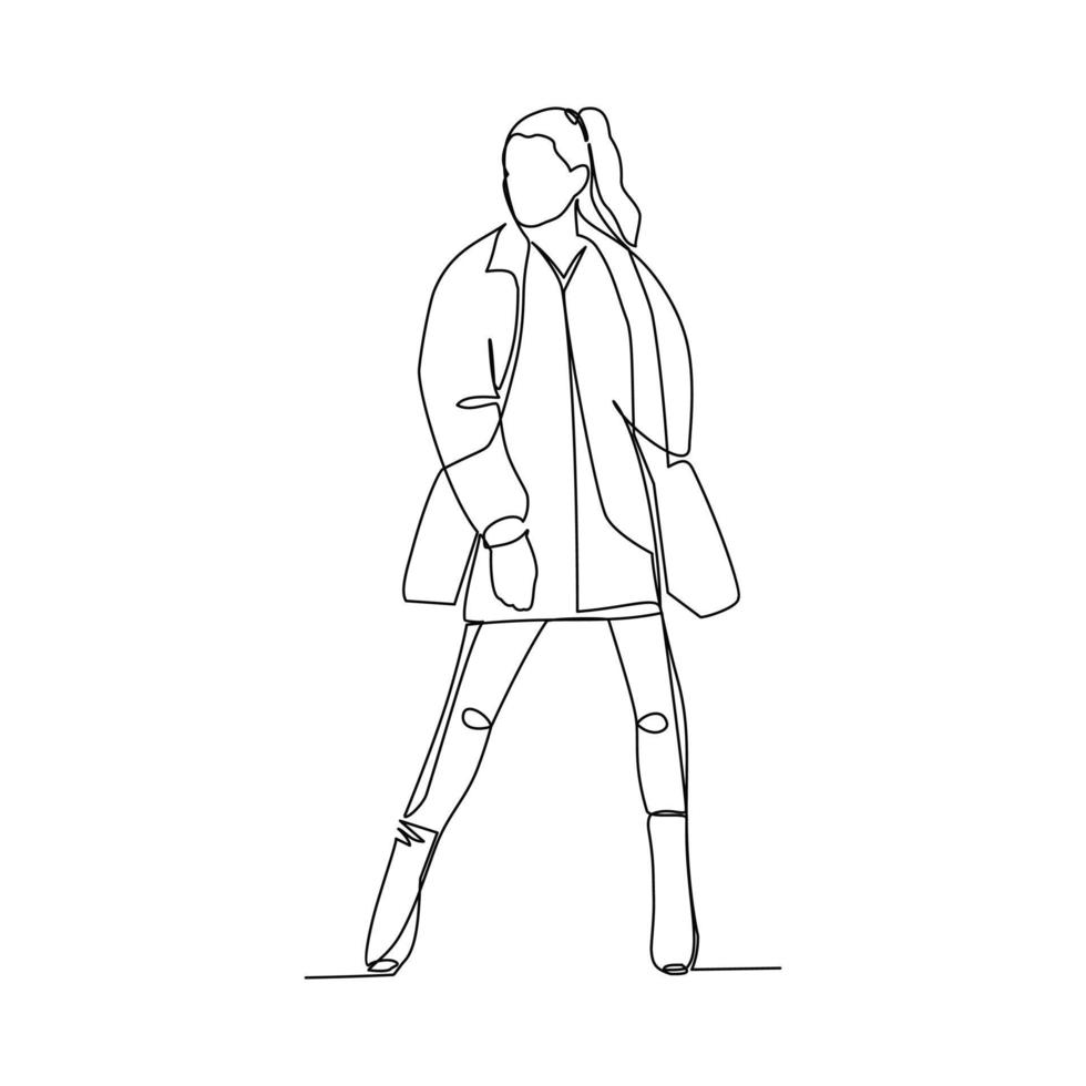 Vector illustration of a girl in a coat painted in line art style