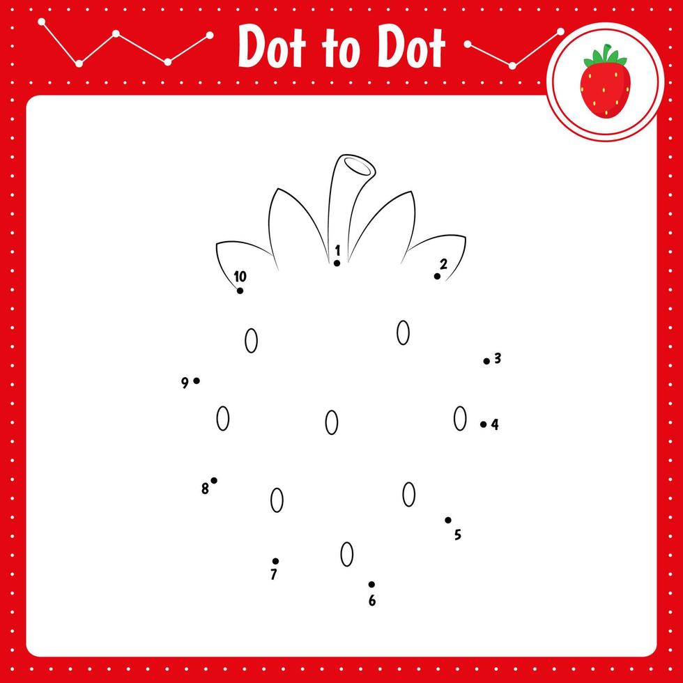 Connect the dots. Strawberry.Dot to dot educational game. Coloring book for preschool kids activity worksheet. vector