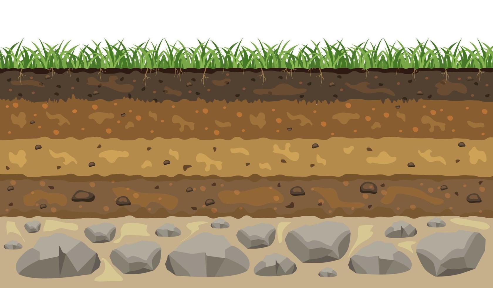 Soil layers. Cross section of the earth crust. Vector illustration of a landscape in section.