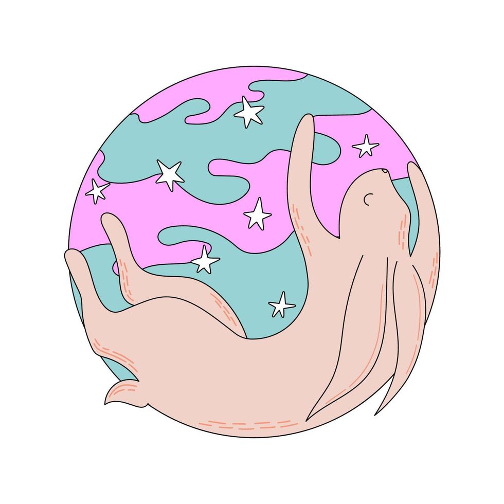 Rabbit with planet and stars illustration vector