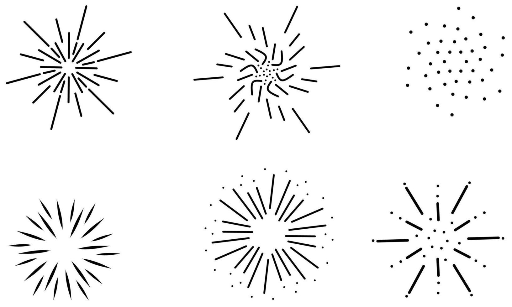 conjunto de fuegos artificiales explosivos de varias formas sobre un fondo blanco. diseño de línea de petardos ideal para cumpleaños, vacaciones, año nuevo, celebración de navidad. ilustración vectorial vector