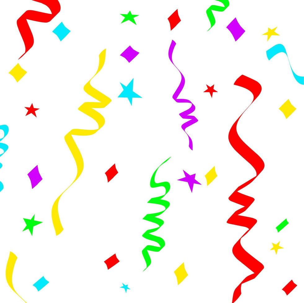 Confetti popper explosion background template with colorful ribbons. Perfect for happy birthday wishes, business discount offers and new year templates. Vector illustration