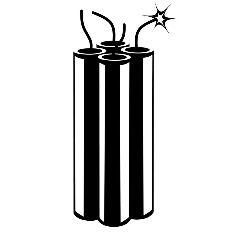 Vector illustration of three black sticks of dynamite with burning wicks on a white background. Bomb guns that explode are very dangerous.