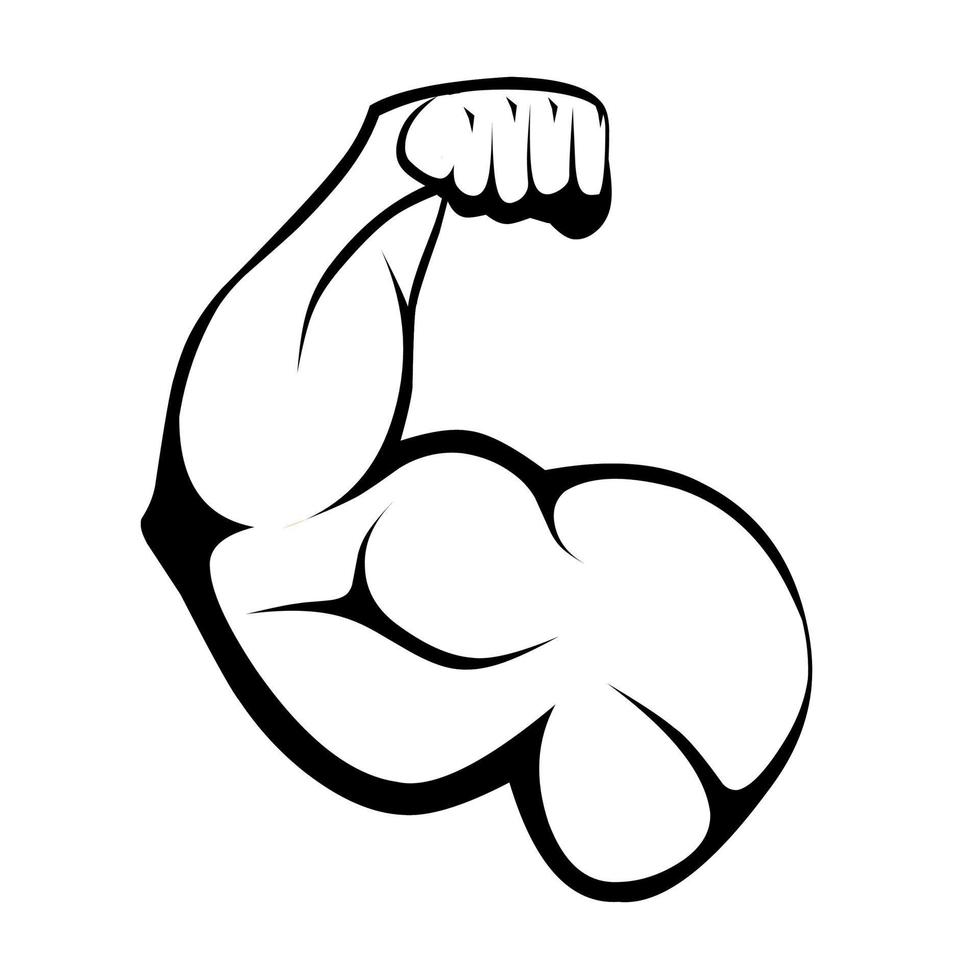 Arm bicep icon on white background. Muscular arm outline design in strong bodybuilder pose. Great for gym logos. vector