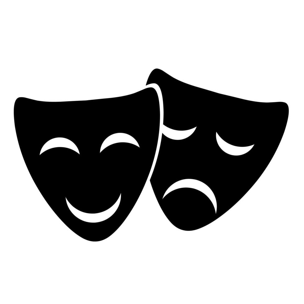 Theater mask vector silhouette on white background. Comedy and tragedy masks with happy and sad faces. Great for traditional acting art logo.
