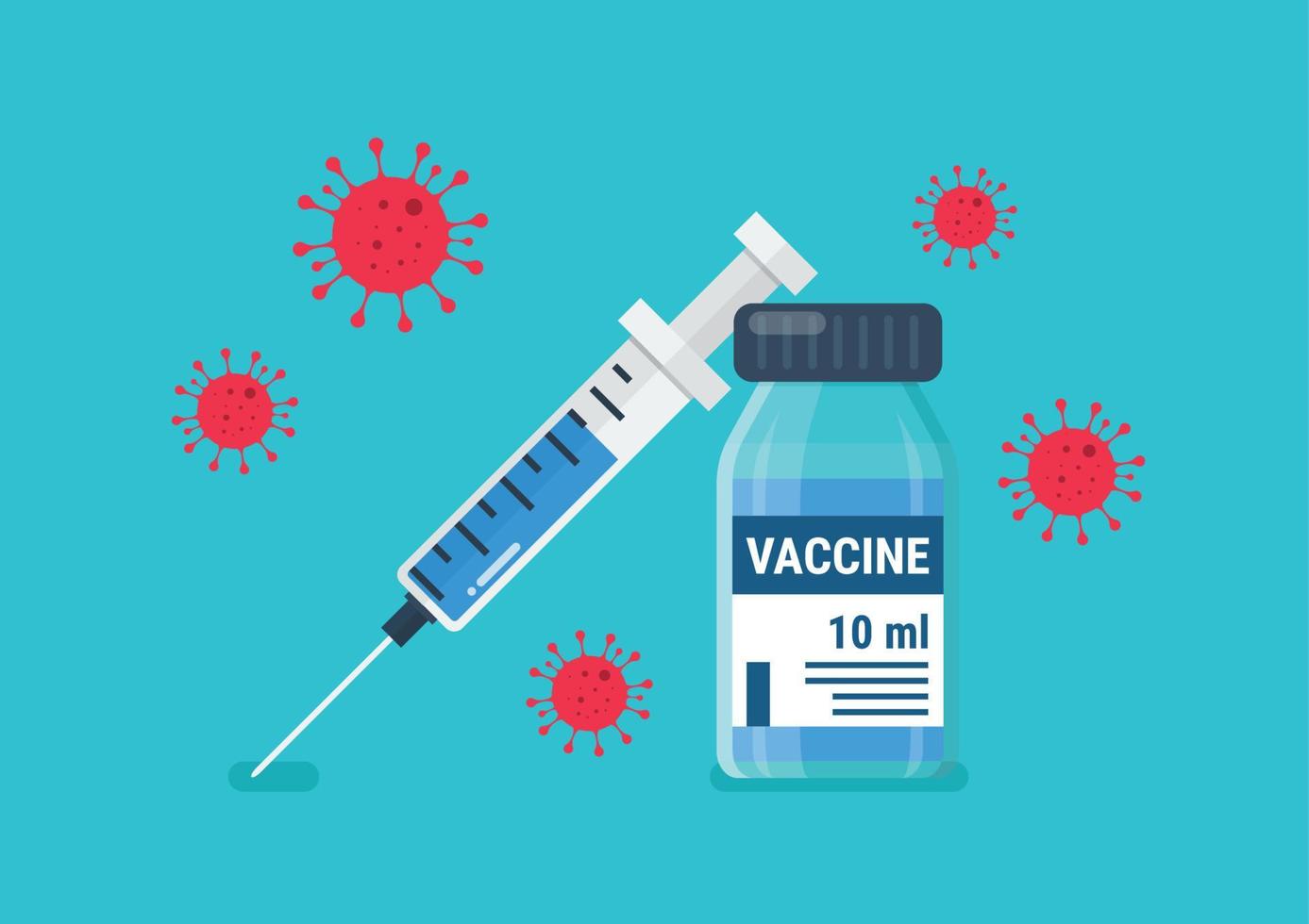 Medical ampoule vaccine and syringe fight against coronavirus vector