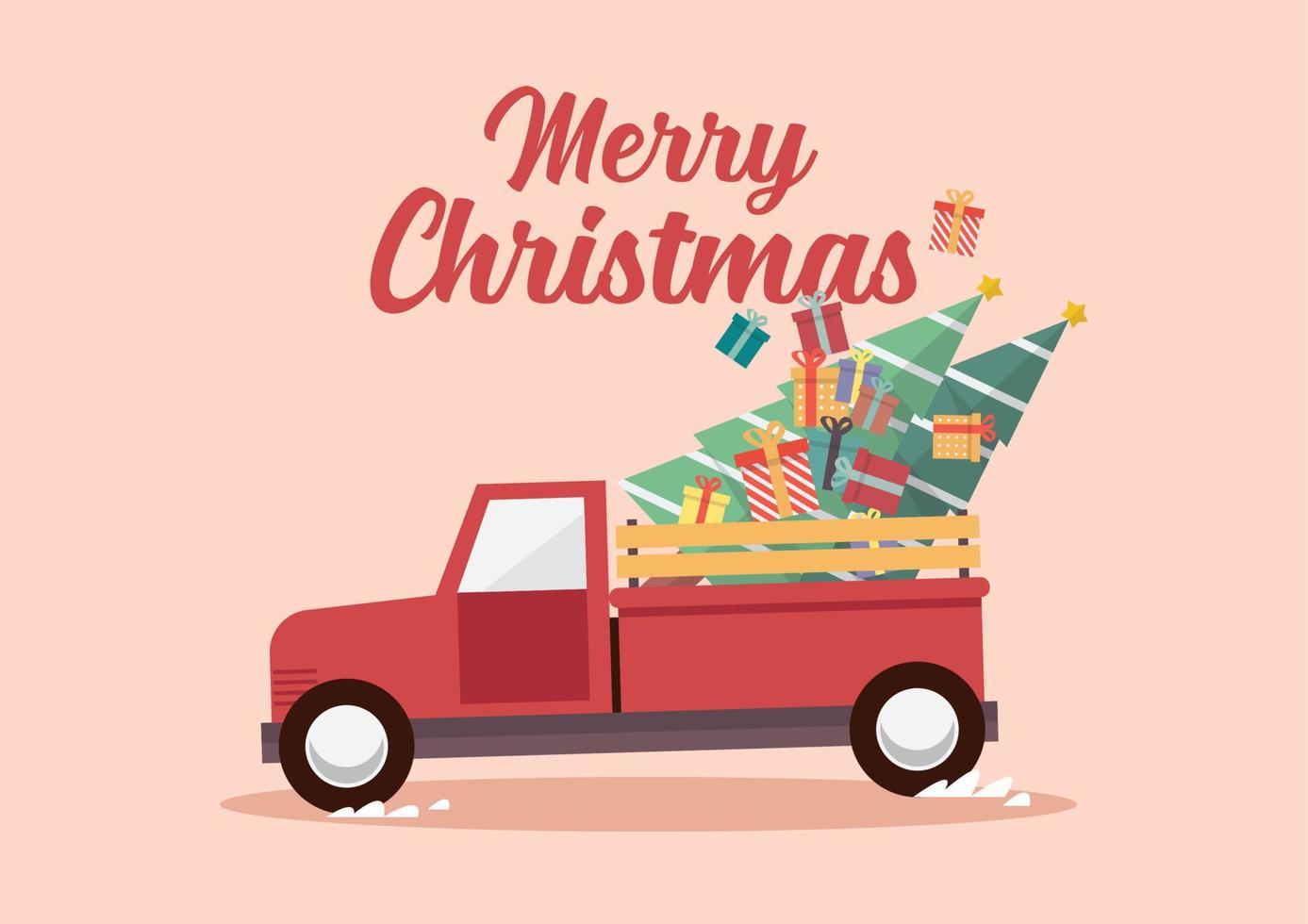 Red truck with a Christmas tree vector