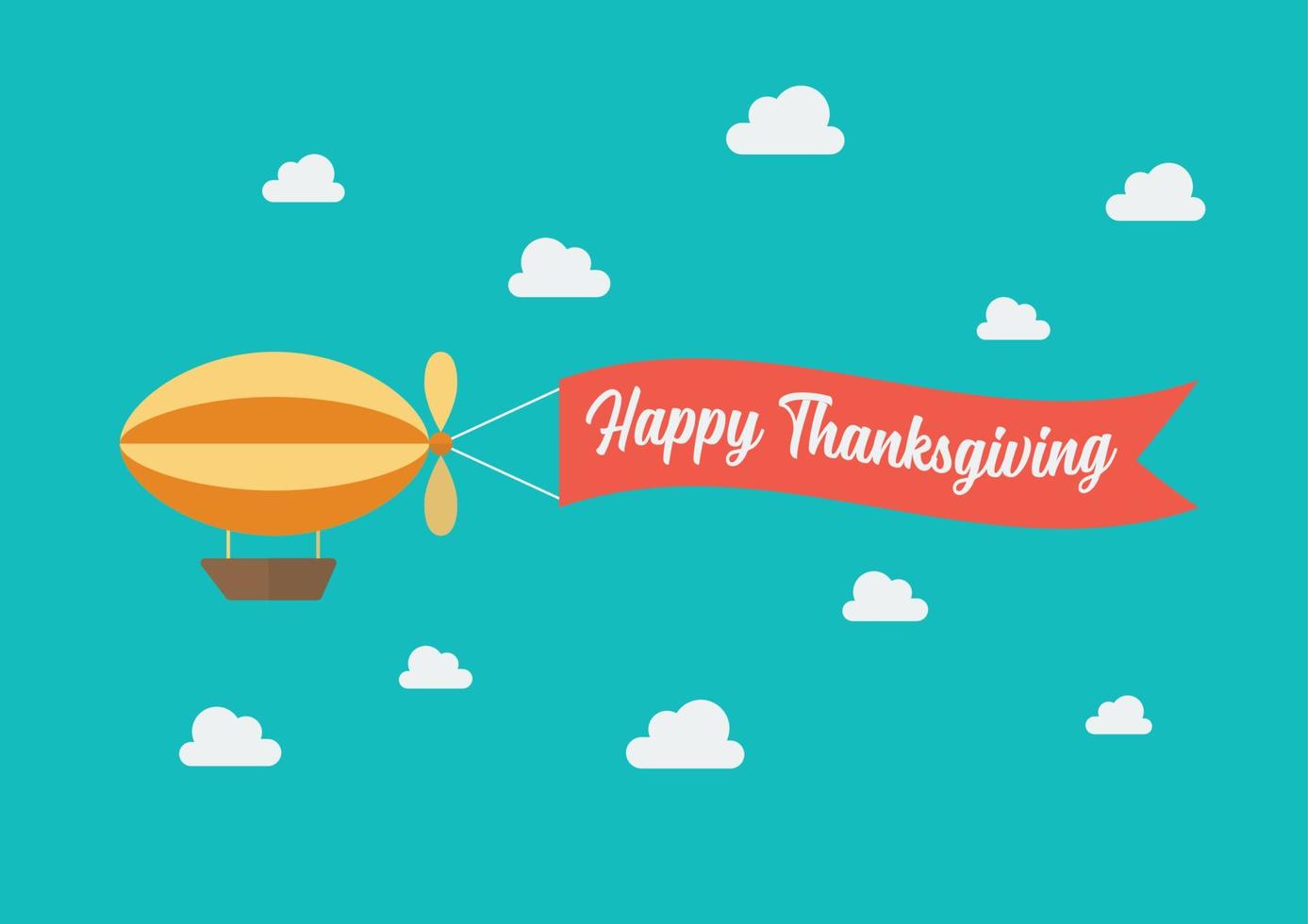 Airship pulls the banner with word Happy Thanksgiving on it vector