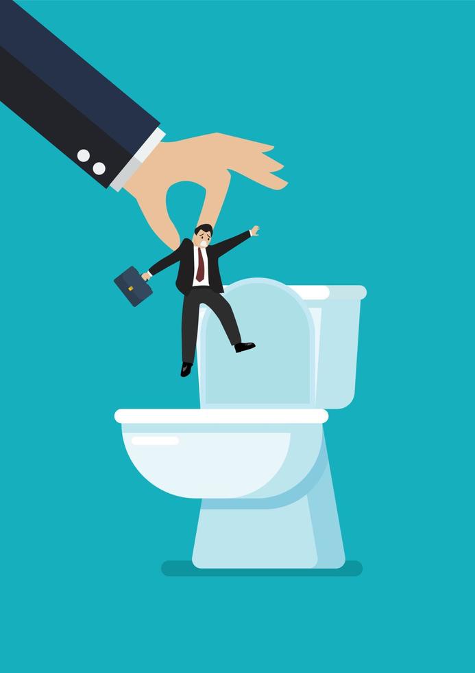 Hands throw a business man in the toilet bowl vector