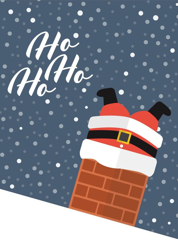 Santa claus stuck in the chimney with Ho Ho Ho text vector