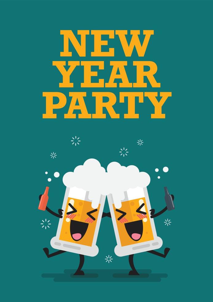 Two drunk beer glasses character New year party vector