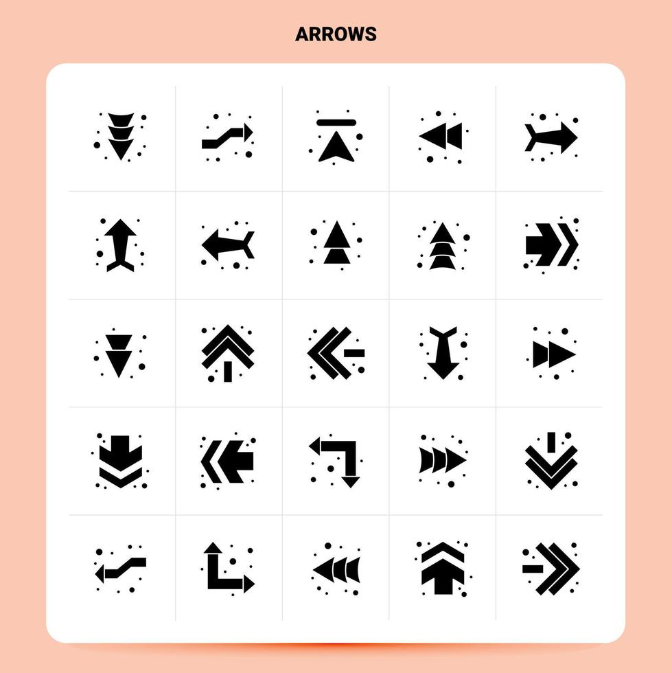 Solid 25 Arrows Icon set Vector Glyph Style Design Black Icons Set Web and Mobile Business ideas design Vector Illustration