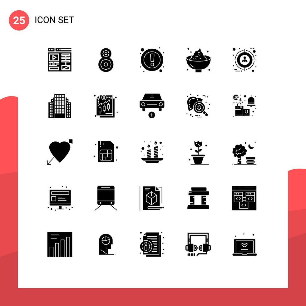 User Interface Pack of 25 Basic Solid Glyphs of target focus ui potato holiday Editable Vector Design Elements