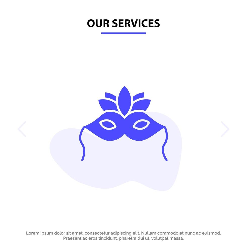 Our Services Mask Costume Venetian Madrigals Solid Glyph Icon Web card Template vector