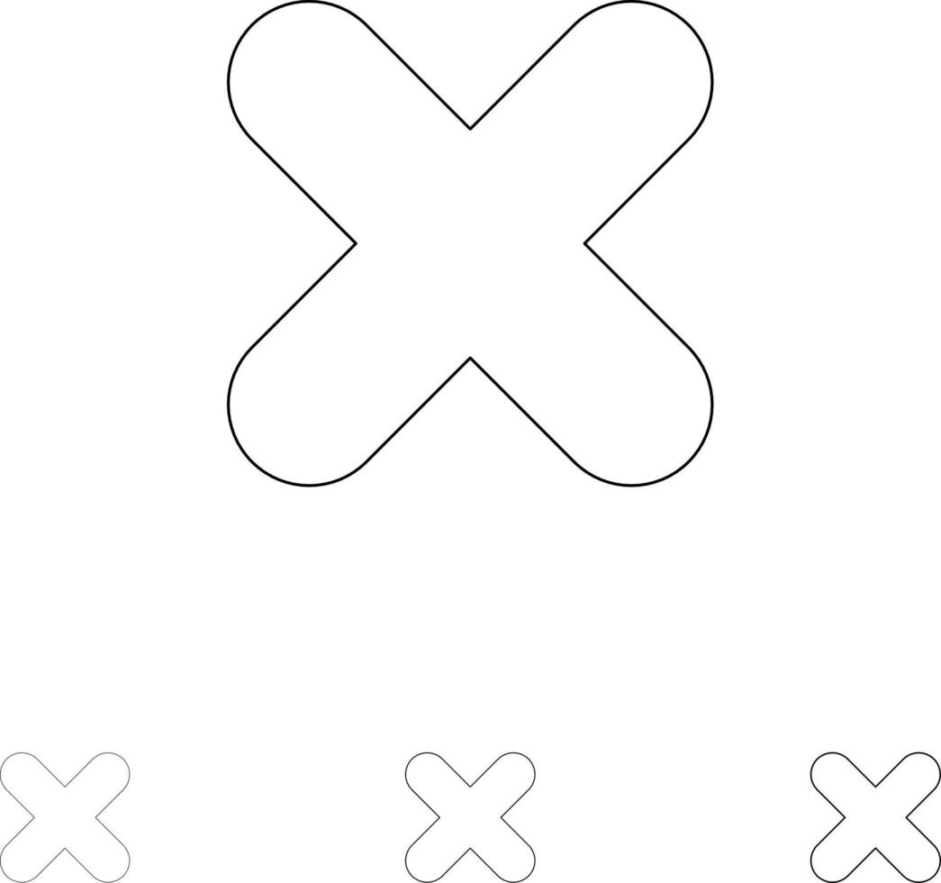 Delete Cancel Close Cross Bold and thin black line icon set vector