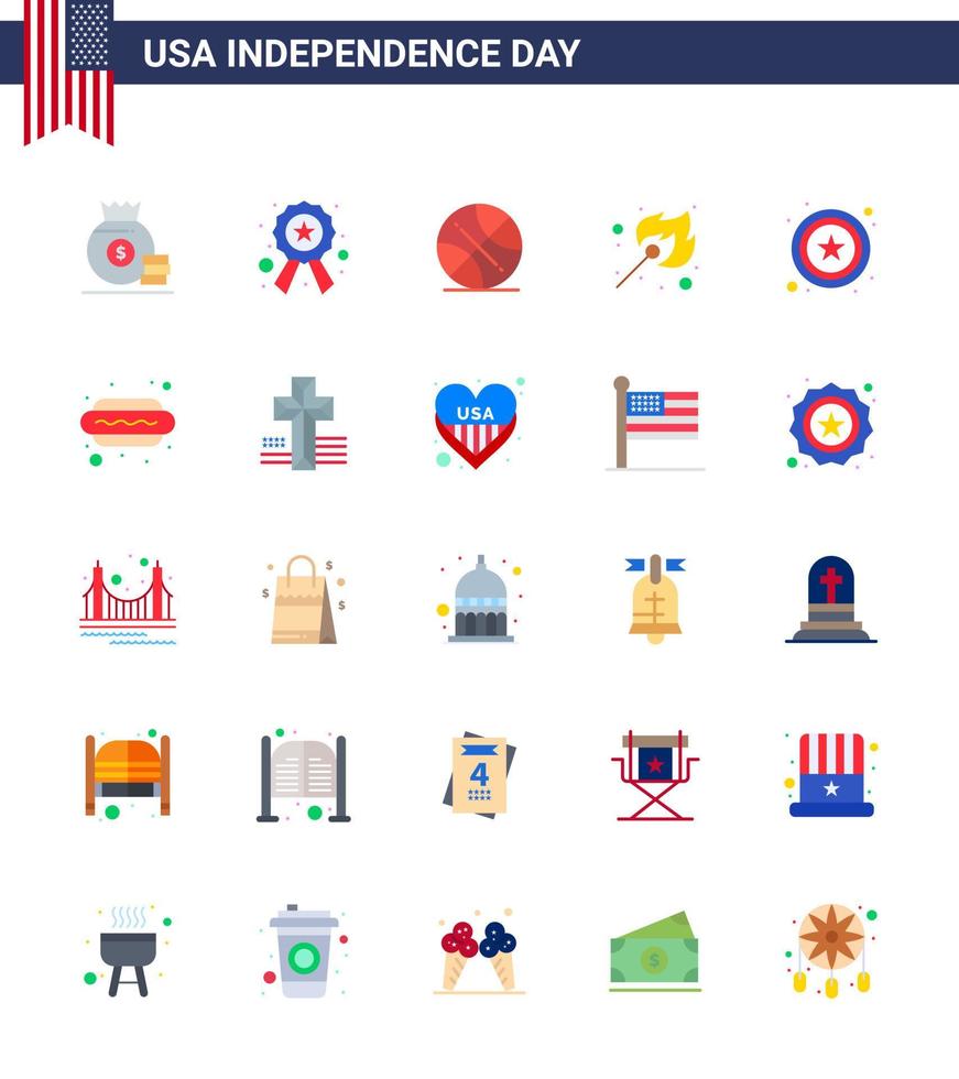 Stock Vector Icon Pack of American Day 25 Flat Signs and Symbols for star outdoor backetball match camping Editable USA Day Vector Design Elements